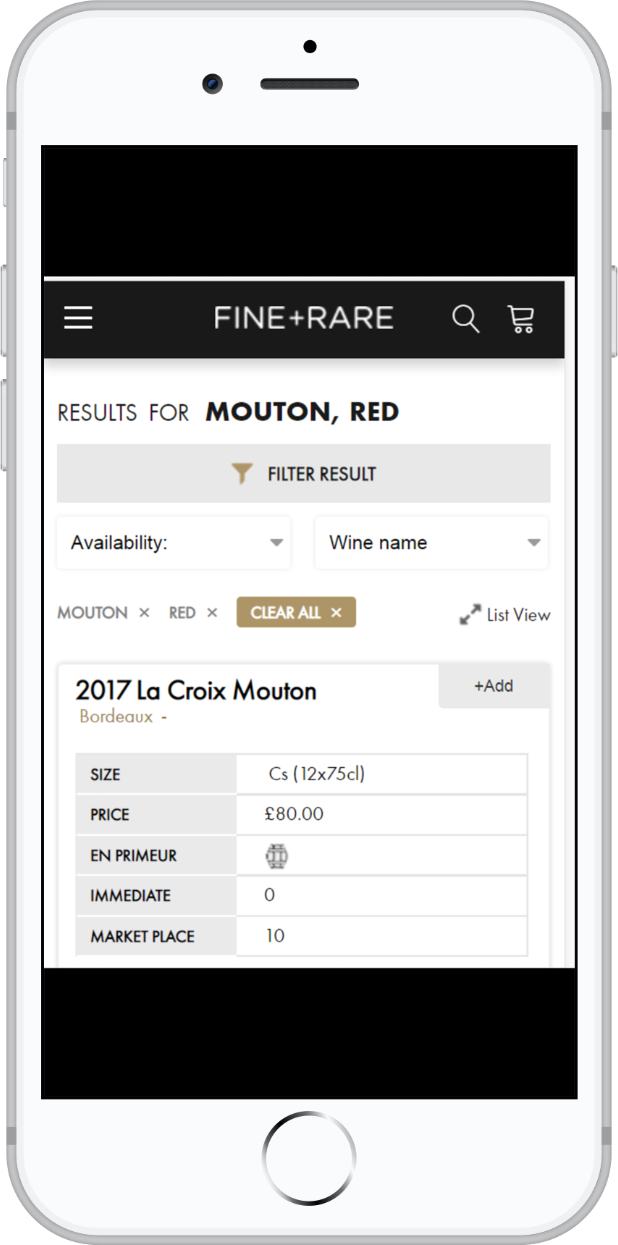 The winning mobile variant on a phone: a filter button at the top of the page above the table adapted for a narrow screen